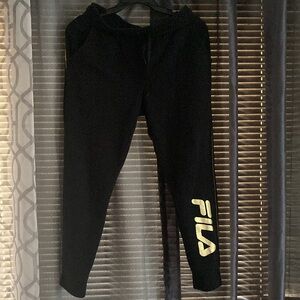 FILA Athletic Jogger Sweat Pants Black with gold accents Ladies Size Medium Used